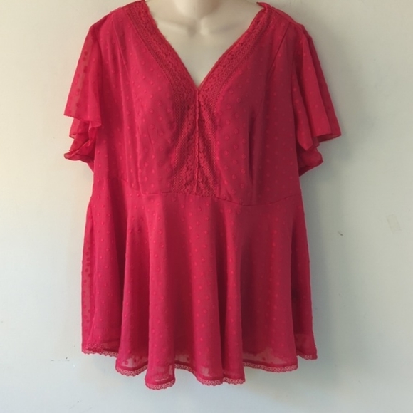 Torrid Peplum Chiffon Clip Dot Lace Inset Top - Picture 6 of 16